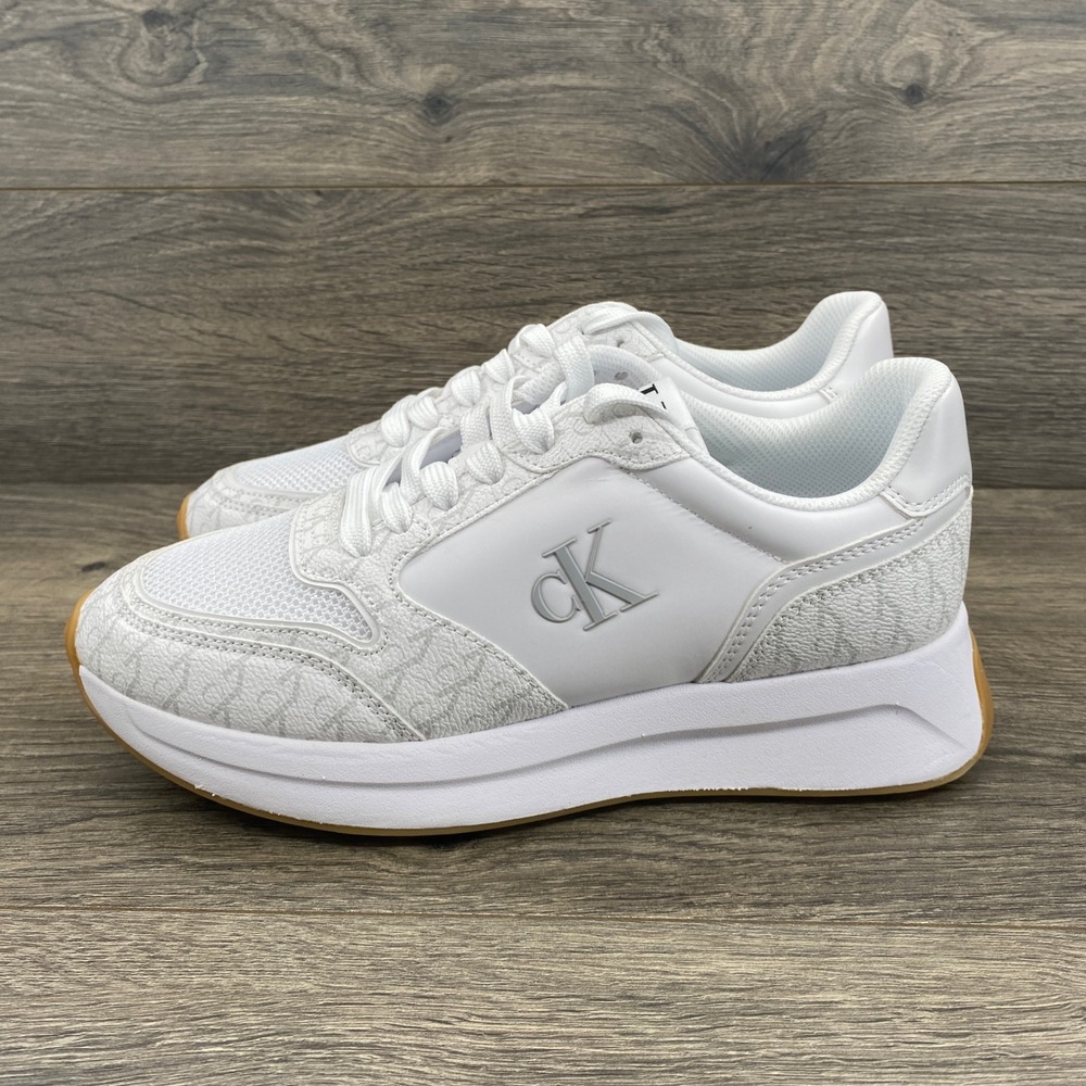 Calvin Klein Sneakers Women 9M White Monogram Mesh Chatlee Platform Shoes